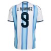 Camiseta de fútbol Argentina J. Alvarez 9 Niño 1ª equipación Copa Mundial 2026