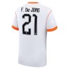 Camiseta de fútbol Países Bajos Frenkie de Jong 21 Niño 2ª equipación Copa Mundial 2026